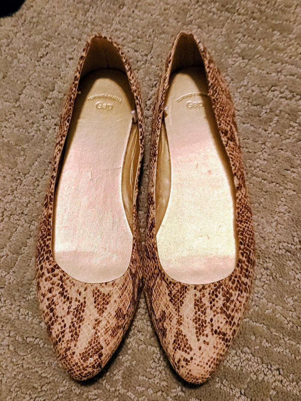 GAP, Snake Print Pointed Toe Flats - Neutral Colors, Size 7